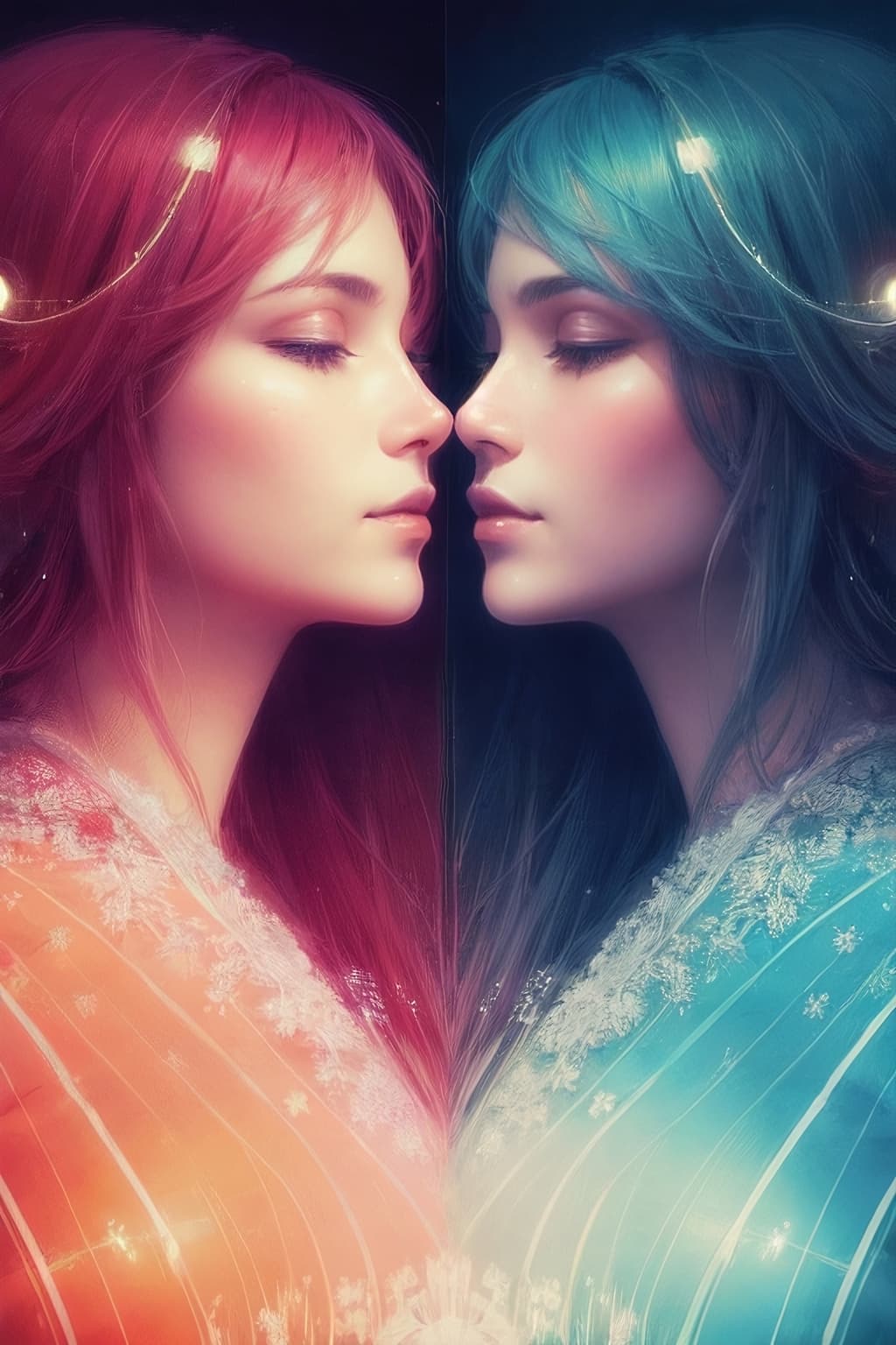 AI generated: two lovers as neural networks embracing, beautiful, intricate details, cinematic lighting, beautiful...