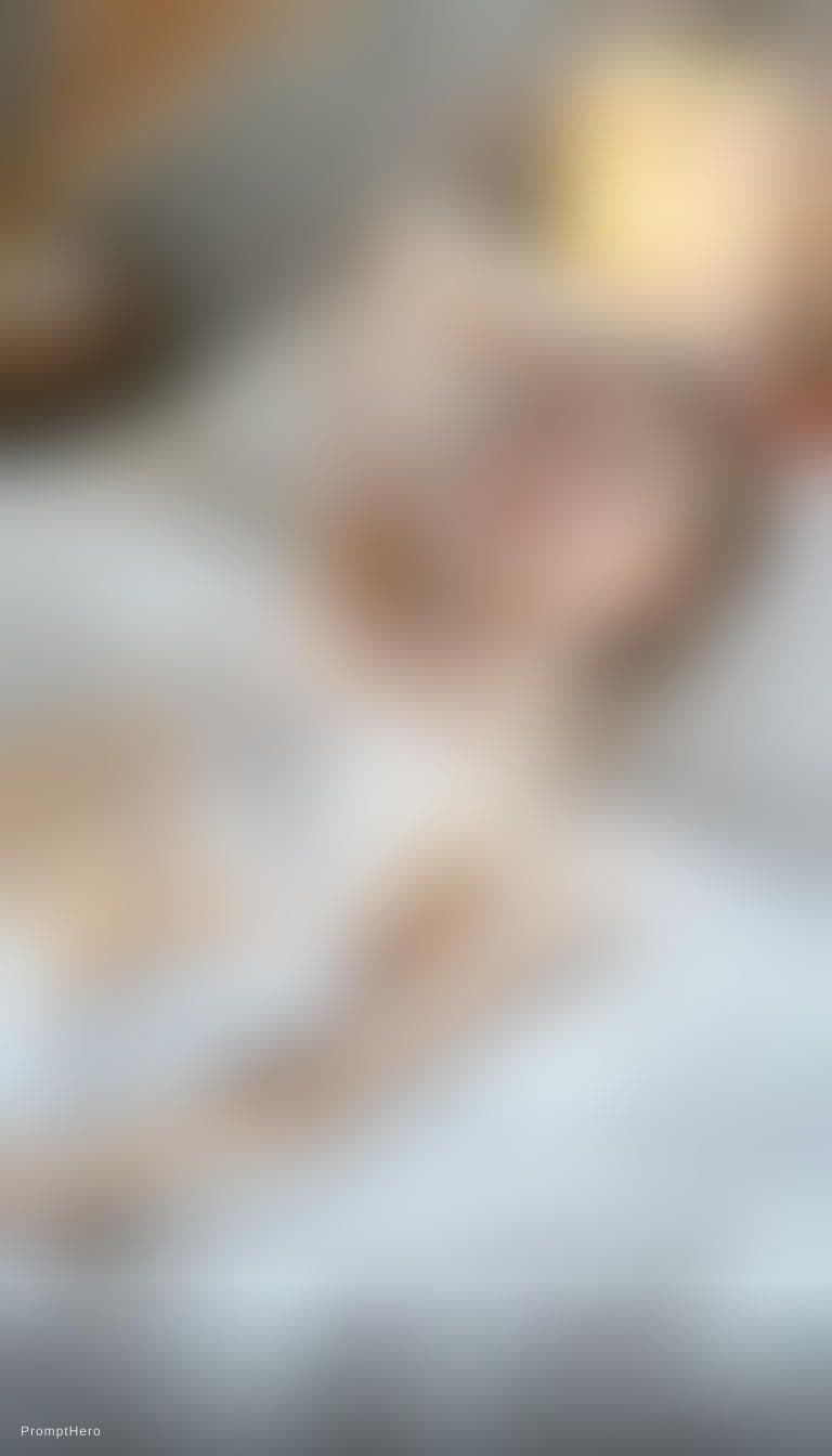 AI generated: Create a high-resolution photograph of a fit adult woman lying on her back in a bed covered with pri...