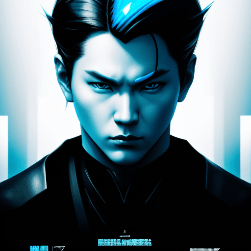 AI generated: movie poster, male character in black, white and blue, in the style of yoh nagao, light-focused --ar...