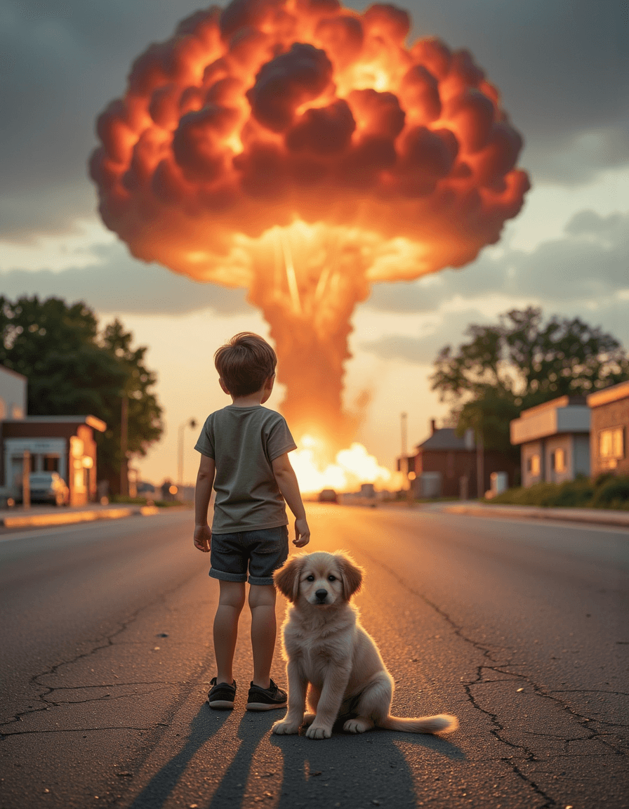 AI generated: A contemporary, hyper-realistic color photograph capturing a chilling moment in a small, quiet Midwe...