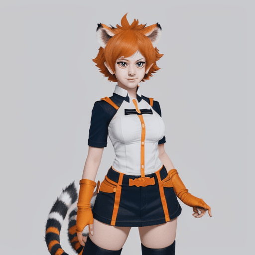 AI generated: female character design, my hero academia, MHA, BNHA, Hero costume, tiger ear and tail, short orange...