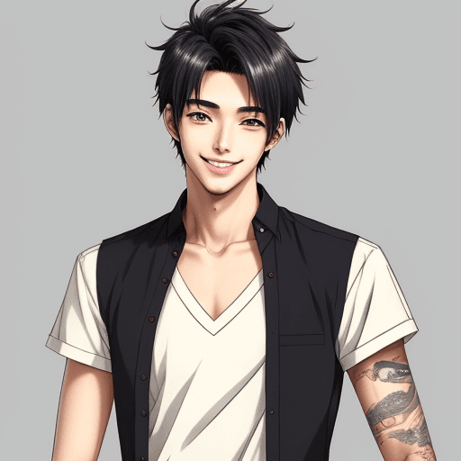 AI generated: very beautiful guy, top half of the body, anime style but a lot of detail, around 20-25 years old, s...