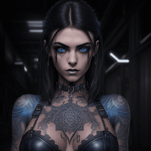 AI generated: Raw++ intricate portrait photograph of a bold and confident tattooed brunette with a seductive facia...