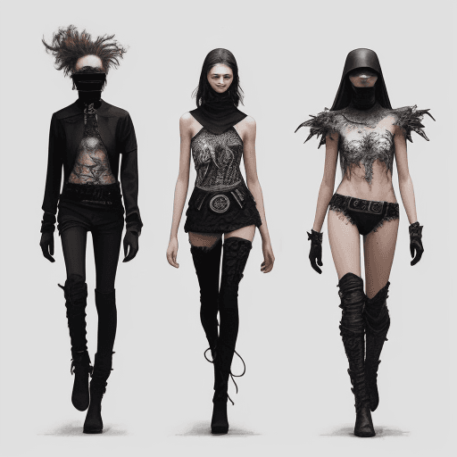 AI generated: Drawing of modern fashion design with critique message for society inspired by four riders of the ap...