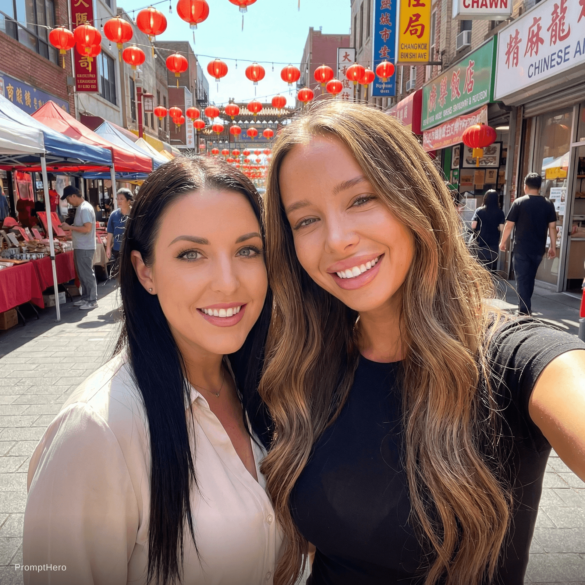 AI generated: with Angela White at  china town , sunny day, both smiling{
  "prompt_type": "descriptive_replicatio...