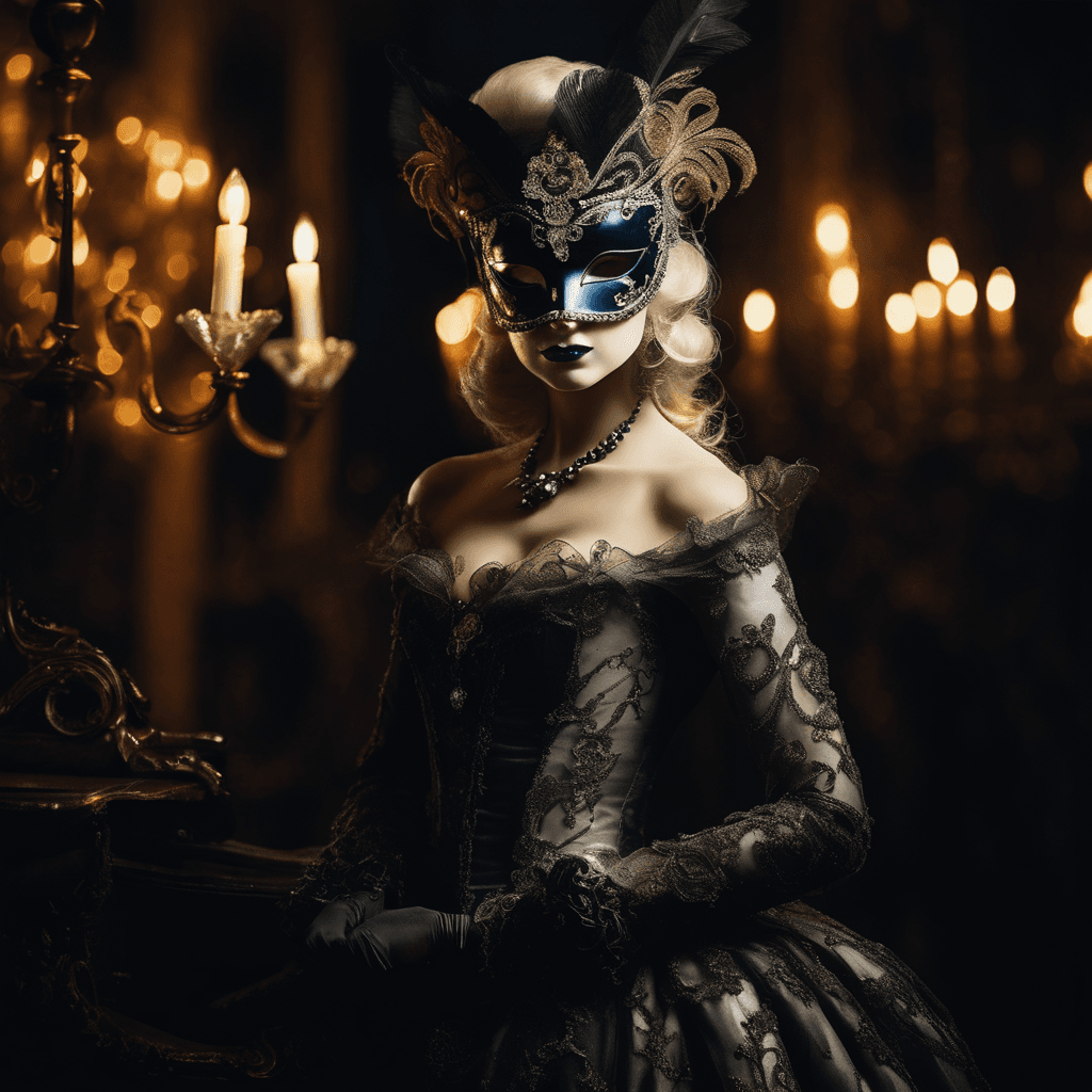 AI generated: A mysterious figure, masked and adorned in a dark, elegant costume, exudes an air of intrigue. They ...
