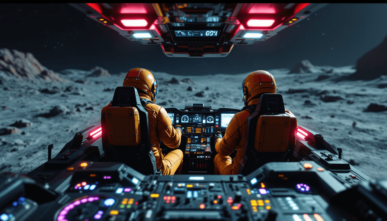 AI generated: Hyper real cinematic, photo, view from the back seat of a science fiction armored transport ATV show...