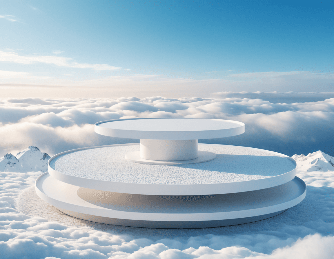 AI generated: a white platform in the middle of the clouds, trending on cg society, sky blue and white color schem...