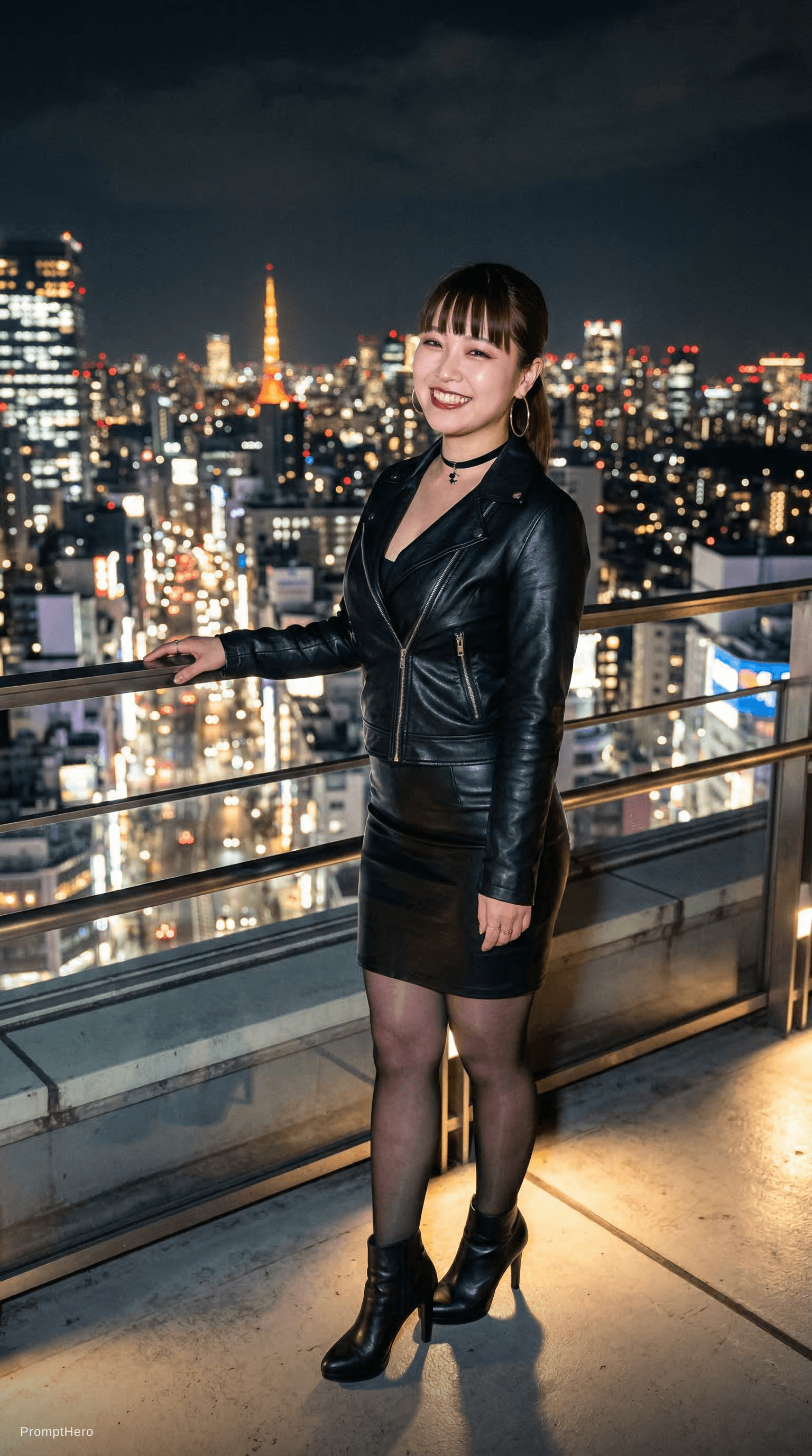 AI generated: A cute Asian Japanese woman with brown hair styled in low tight ponytail, dark brown eyes, curvy, la...