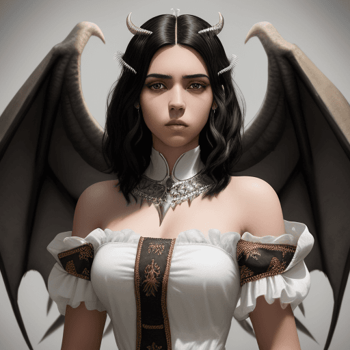 AI generated: joven de 18 años negra con cabello rizado corto, de especie dragón medieval con alas grises y vestid...