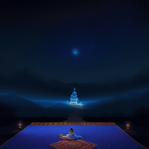 AI generated: aladdin carpet flying in the night sky

