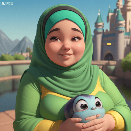 AI generated: Pixar style, 3d style, disney style, 8k, Beautiful, Chubby muslim girl,Smile face, wearing hijab and...