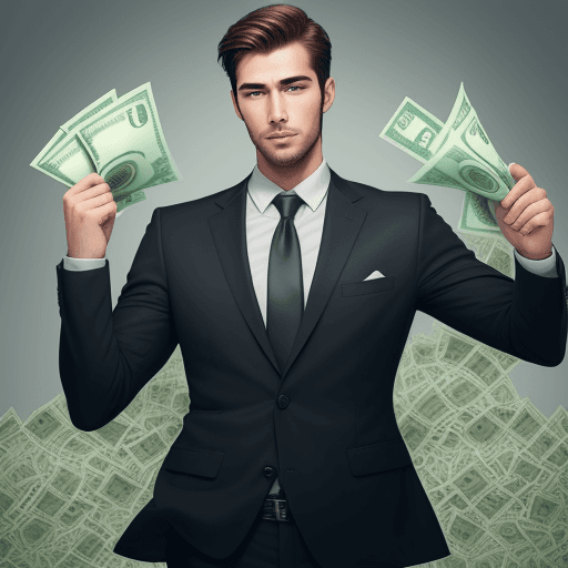 AI generated: handsome business man with cash in hands  