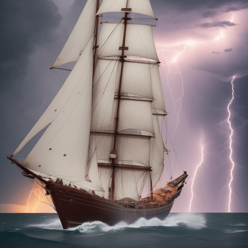AI generated: schooner, heavy lightning, 8k