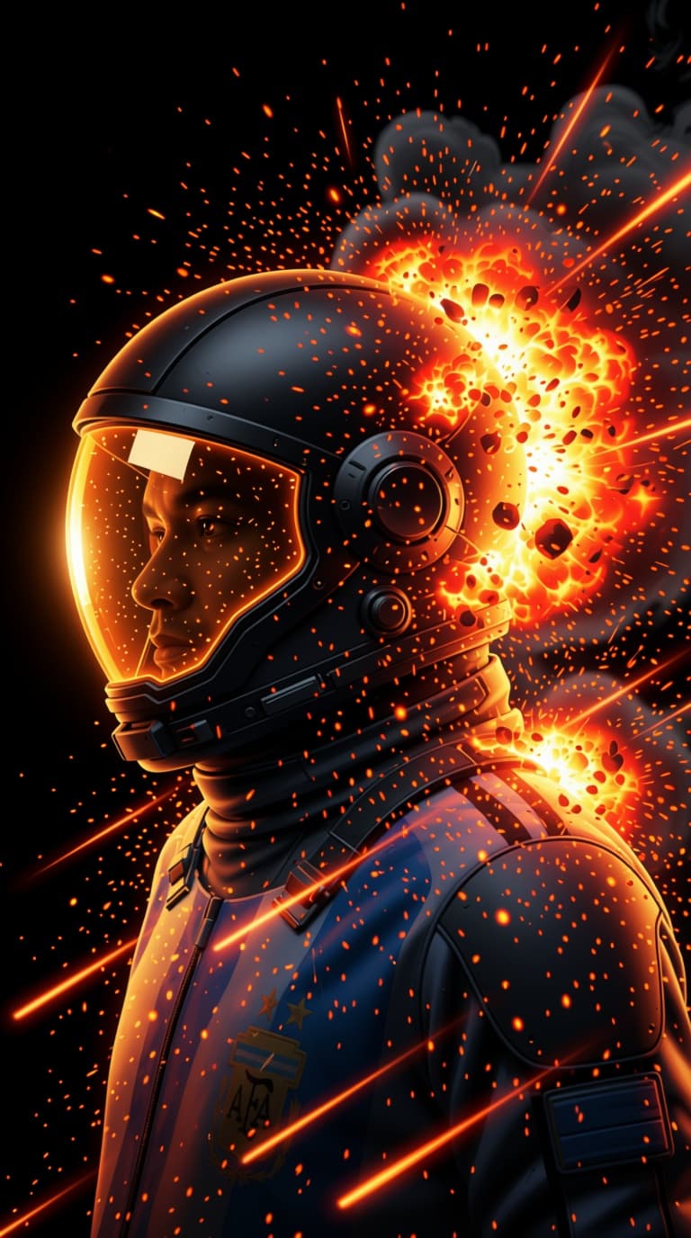 AI generated: A cinematic, high-contrast digital illustration of an astronaut's side profile. The astronaut is wea...