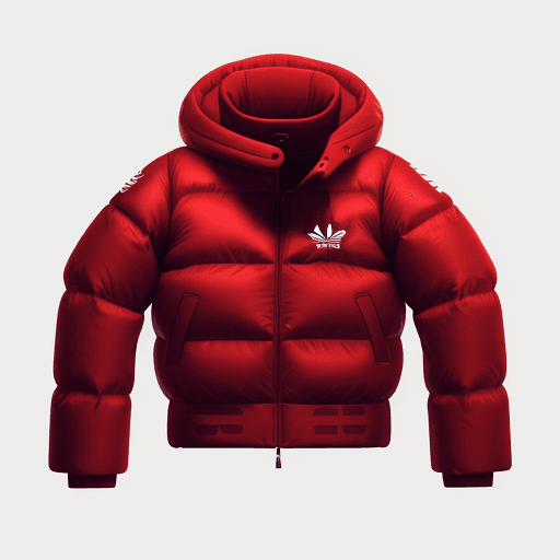 AI generated: red adidas winter puffer jacket, design trend, design by kanye west, on a white background, octane, ...