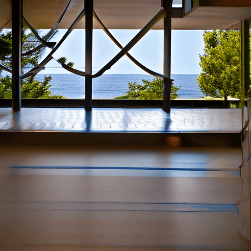 AI generated: Hyper realistic eye level exterior photo of a mid century modern style house overlooking the ocean, ...