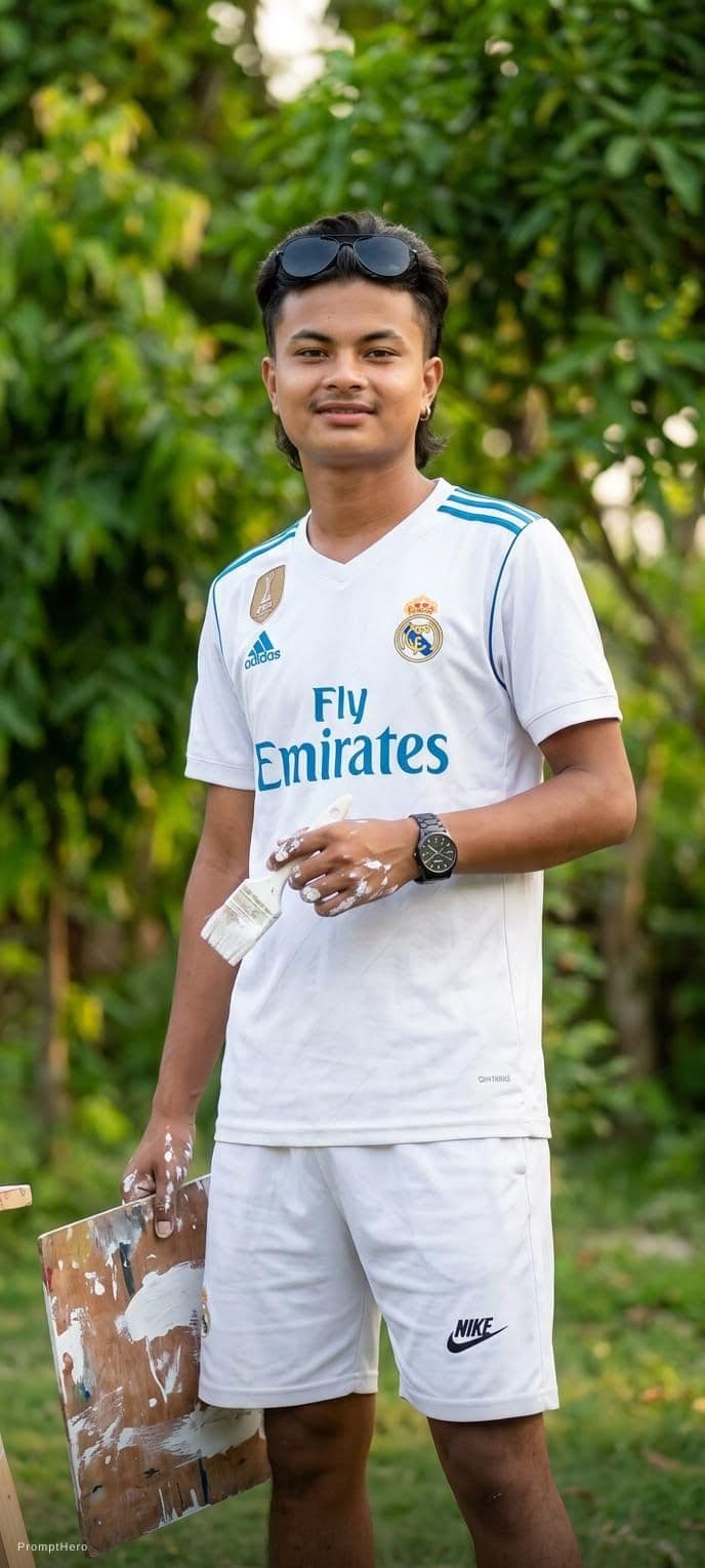 AI generated: Create image do not face change Ronaldo Jersey white white paint white shoe Nike classic watch black...