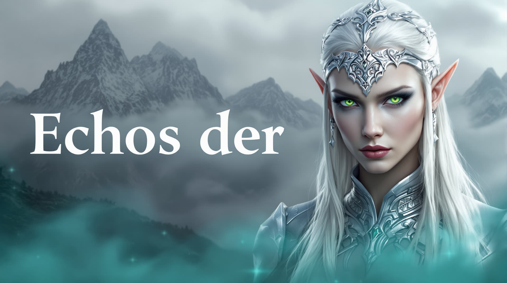 AI generated: A fantasy-themed digital artwork featuring an elf with pale skin and silver-white flowing hair again...