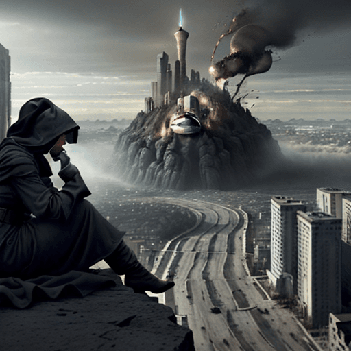 AI generated: une scène incroyablement dramatique et saisissante ! une image panoramique d’un paysage urbain apoca...