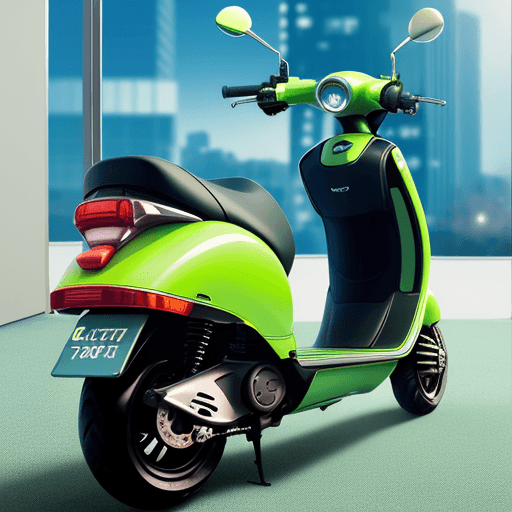 AI generated: Electric battery for scooter plugged in and charging in an office work on the ground 