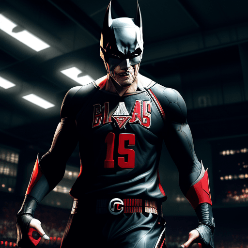 AI generated: dc batman beyond batman arkham knight  playing basketball, dressed in Chicago Bulls uniform, Chicago...