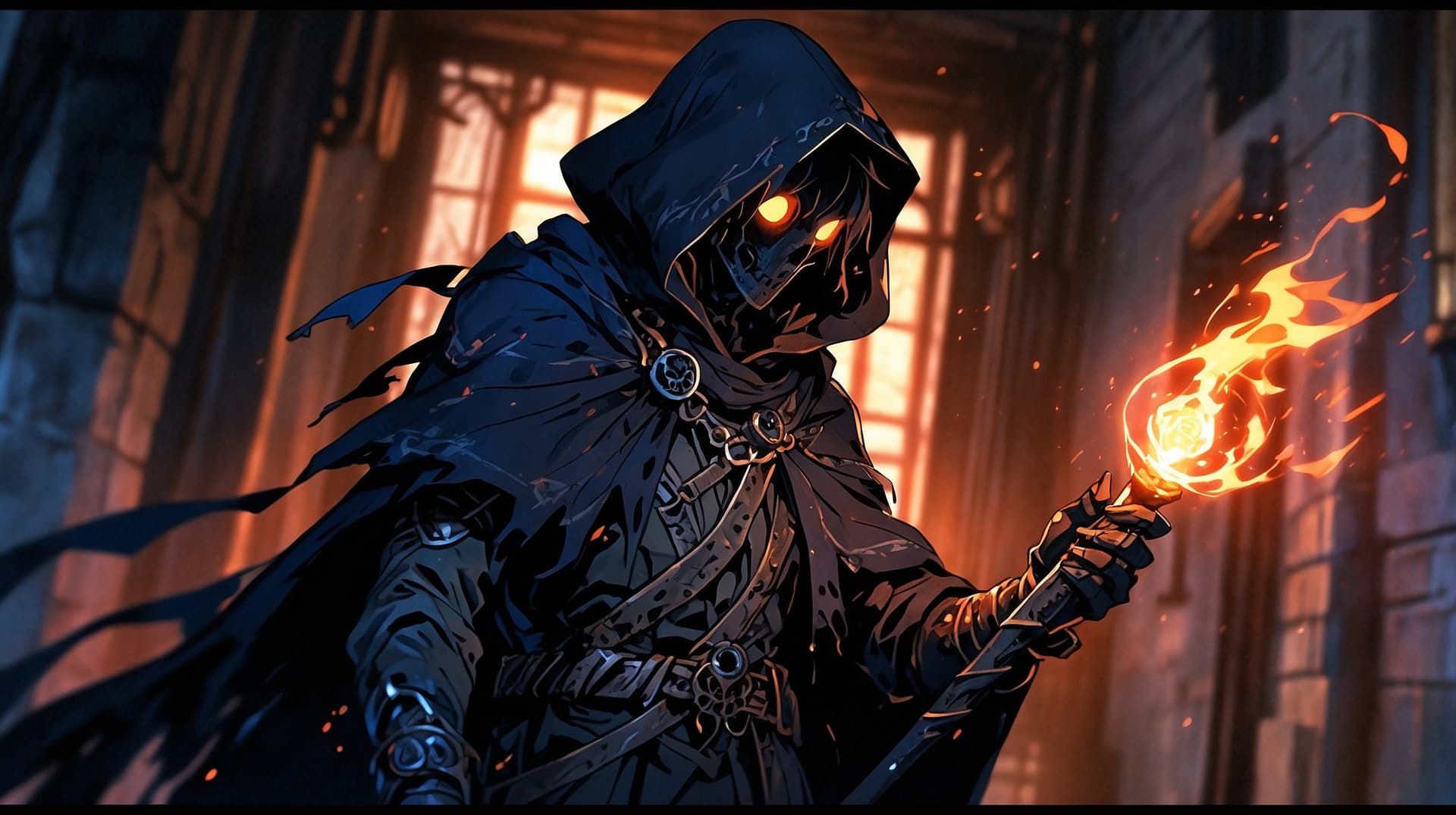 AI generated: In the eerie world of a horror spellbinding chrononaut, a figure emerges, cloaked in shadows, clutch...