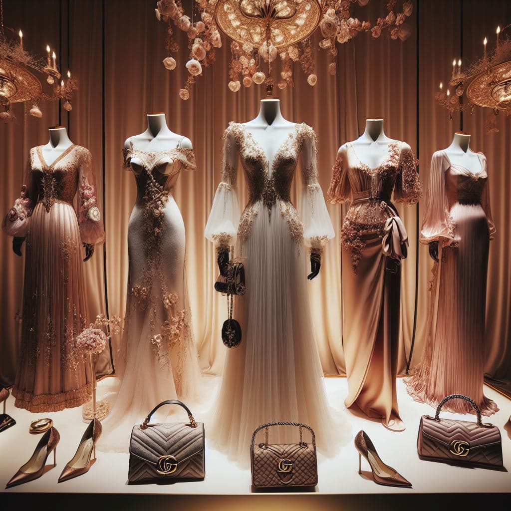 AI generated: A night party elegant luxury dress design by Balenciaga, LV, and Gucci