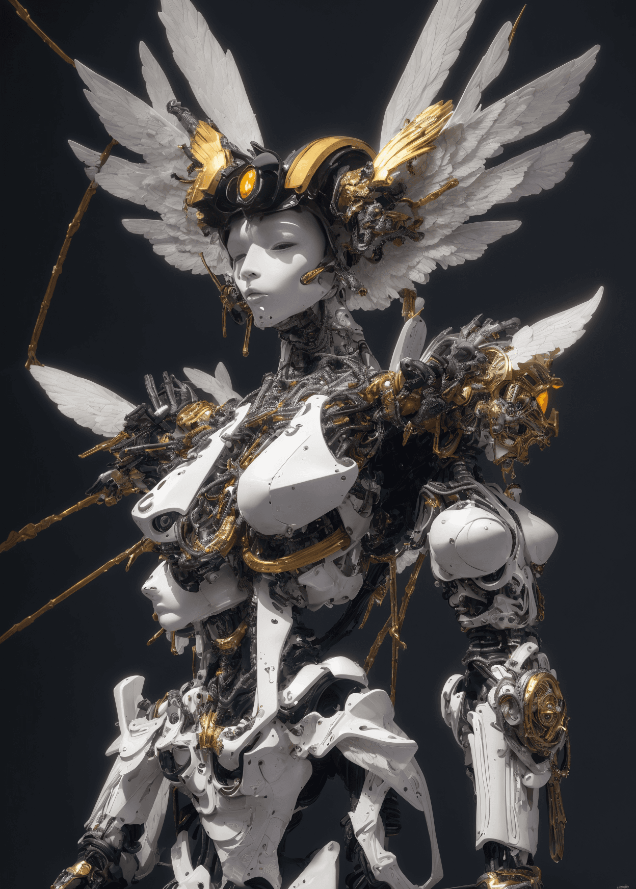 AI generated: 4k (full body photo:1.2) of an angel queen, dark futuristic art style, shiny and smooth surface and ...