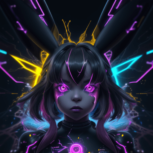 AI generated: a <lora:Face Portrait:1.0> stunning cinematic visual of an ornate-neon-black Pikachu from Pokémon bu...