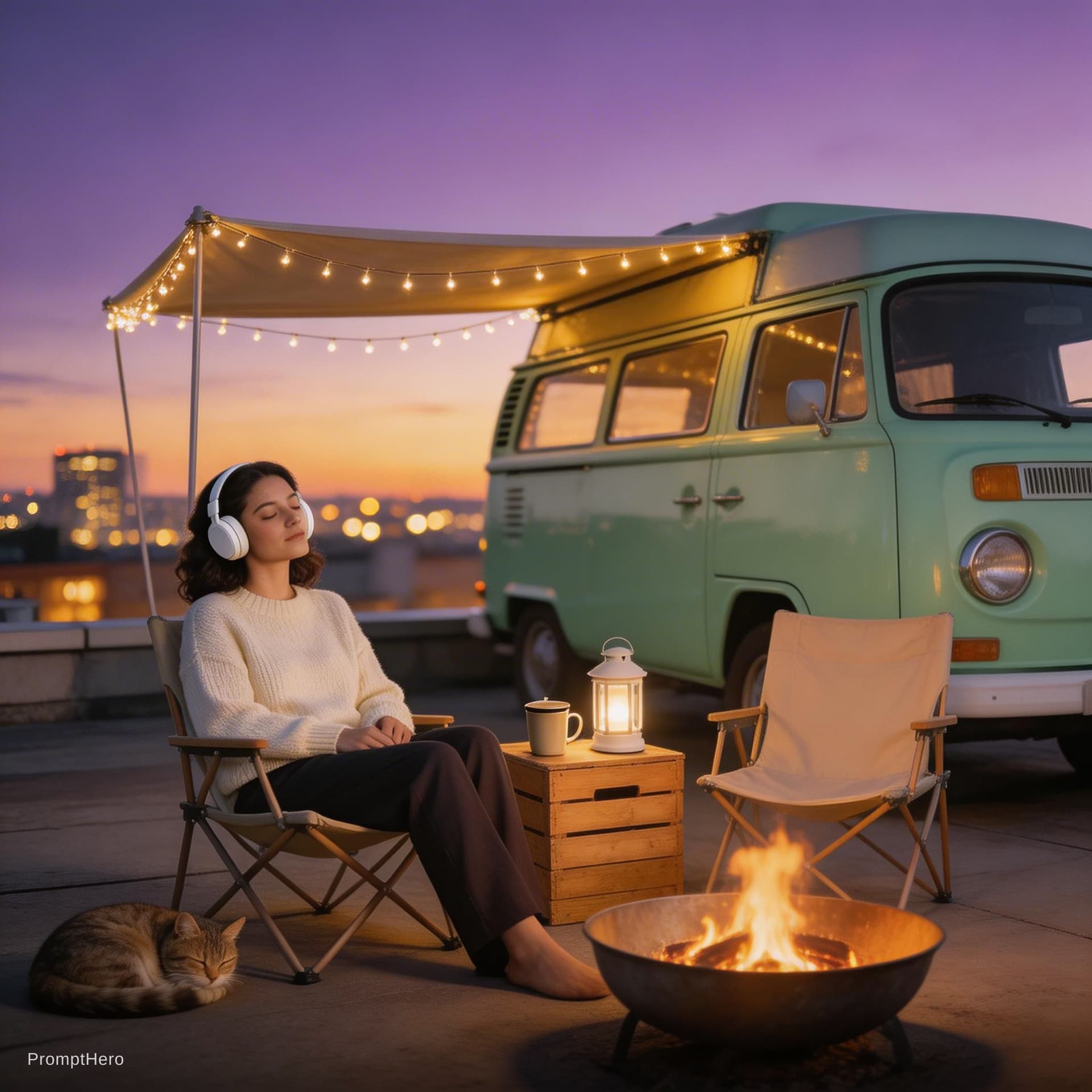 AI generated: "A high-resolution, cinematic photograph on a city rooftop at the stunning twilight hour (purple and...
