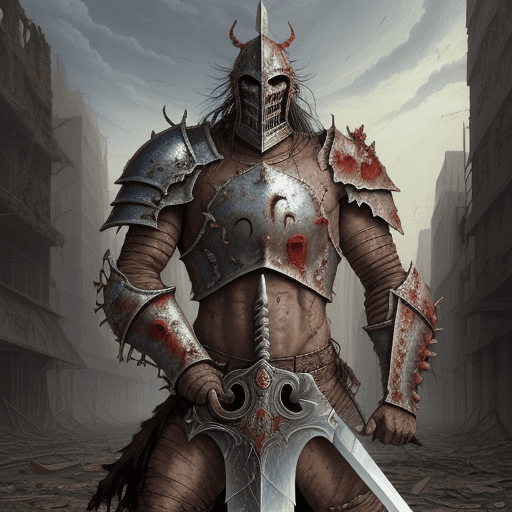 AI generated: Encapsulation Octavio Ocampo: A male chaos warrior of khorne in armor is holding a great sword in a ...