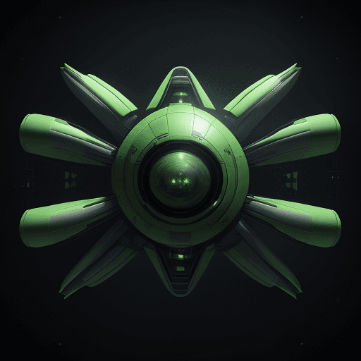AI generated: green alien space ship symmetrical artwork. cinematic, hyper realism, high detail, octane render, 8k