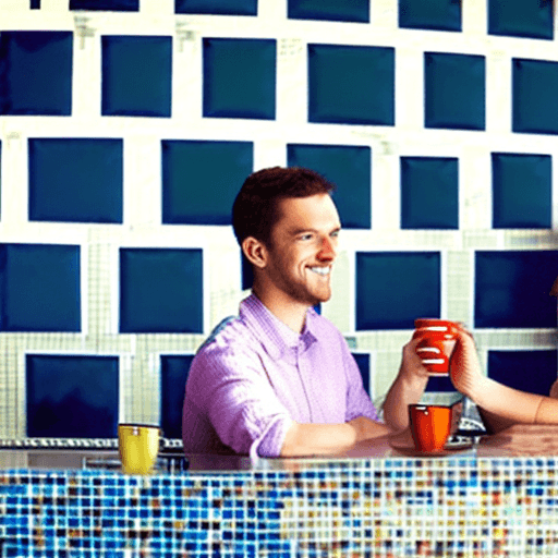 AI generated: A man and a woman are drinking coffee in a coffee shop, the background of the whole picture is fille...