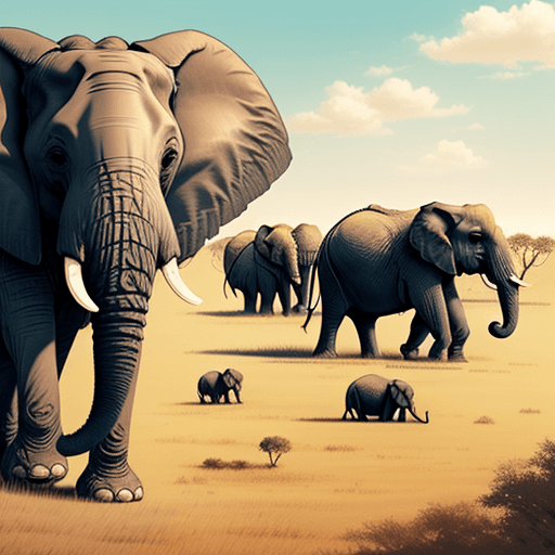 AI generated: elephants in the savannah, illustrated, drawing, 4k, 8k