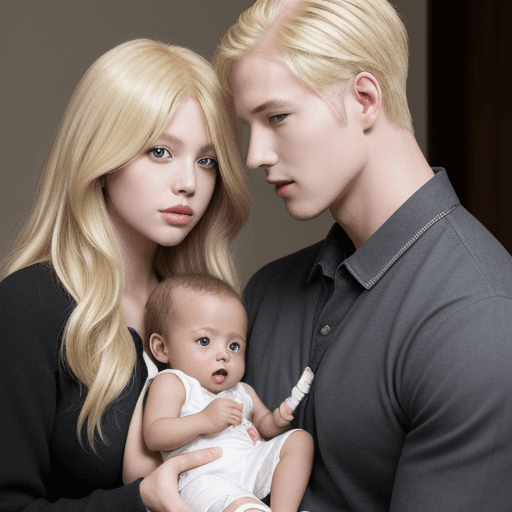 AI generated: blond female with a black male and their baby