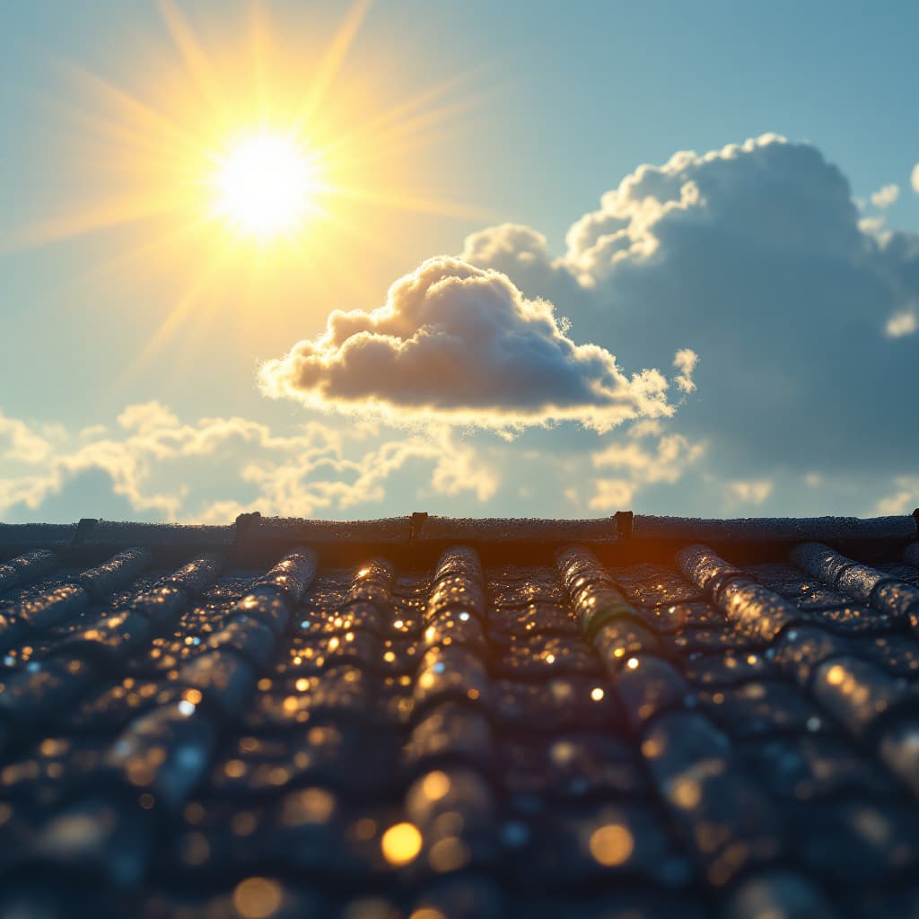 AI generated: A sun-and-cloud weather icon or rooftop under the sun. dslr, ultra quality, sharp focus, tack sharp,...