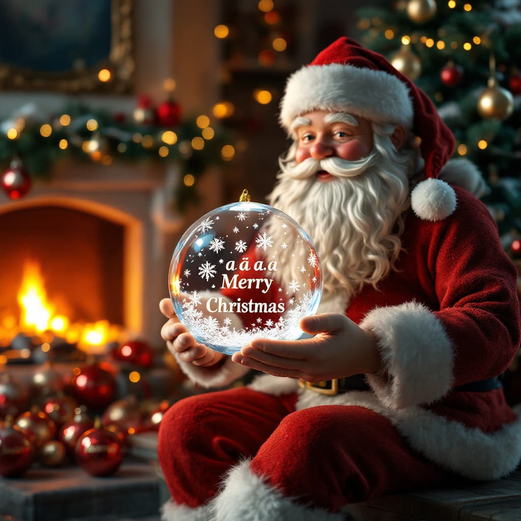 AI generated: A 3D representation of a real scene of Santa Claus sitting on a shelf. Santa Claus is holding a tran...