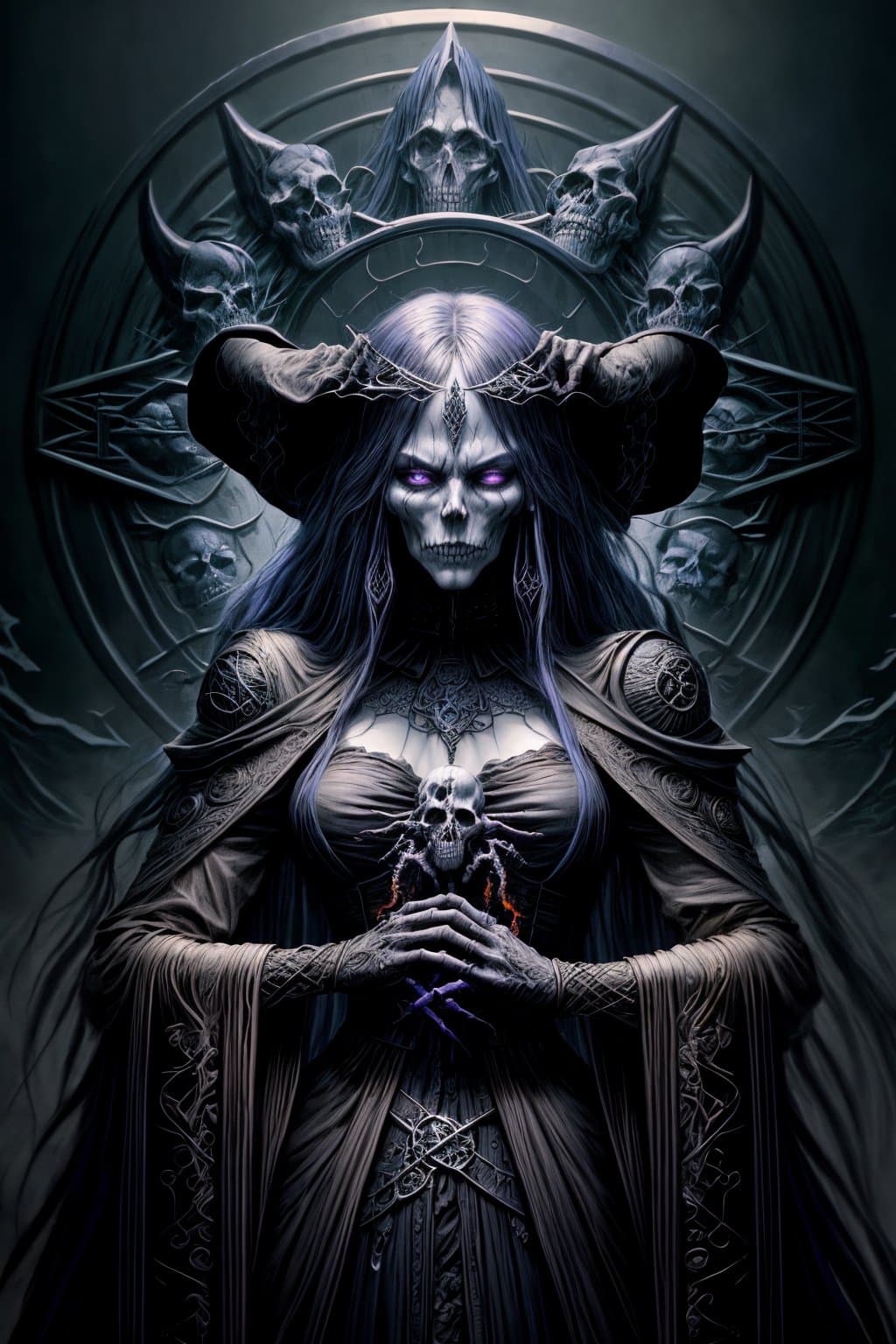 AI generated: Skull demon sorcerer Concept art portrait by Terese Nielsen, Brom, Miho Hirano, hyperdetailed intric...