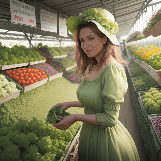 AI generated:  Ultrarealistic photo of a 40 yo woman wearing an extravagant light-green dress is in an open-air ma...