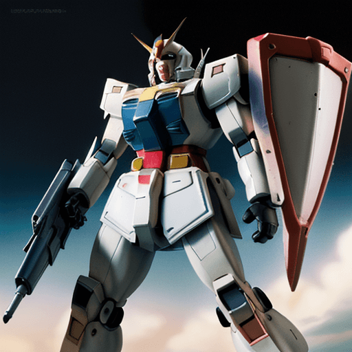 AI generated: illustration of RX-78-2 Gundam, with shield and weapon, in the style of Kunio Okawara, anime, Mobile...