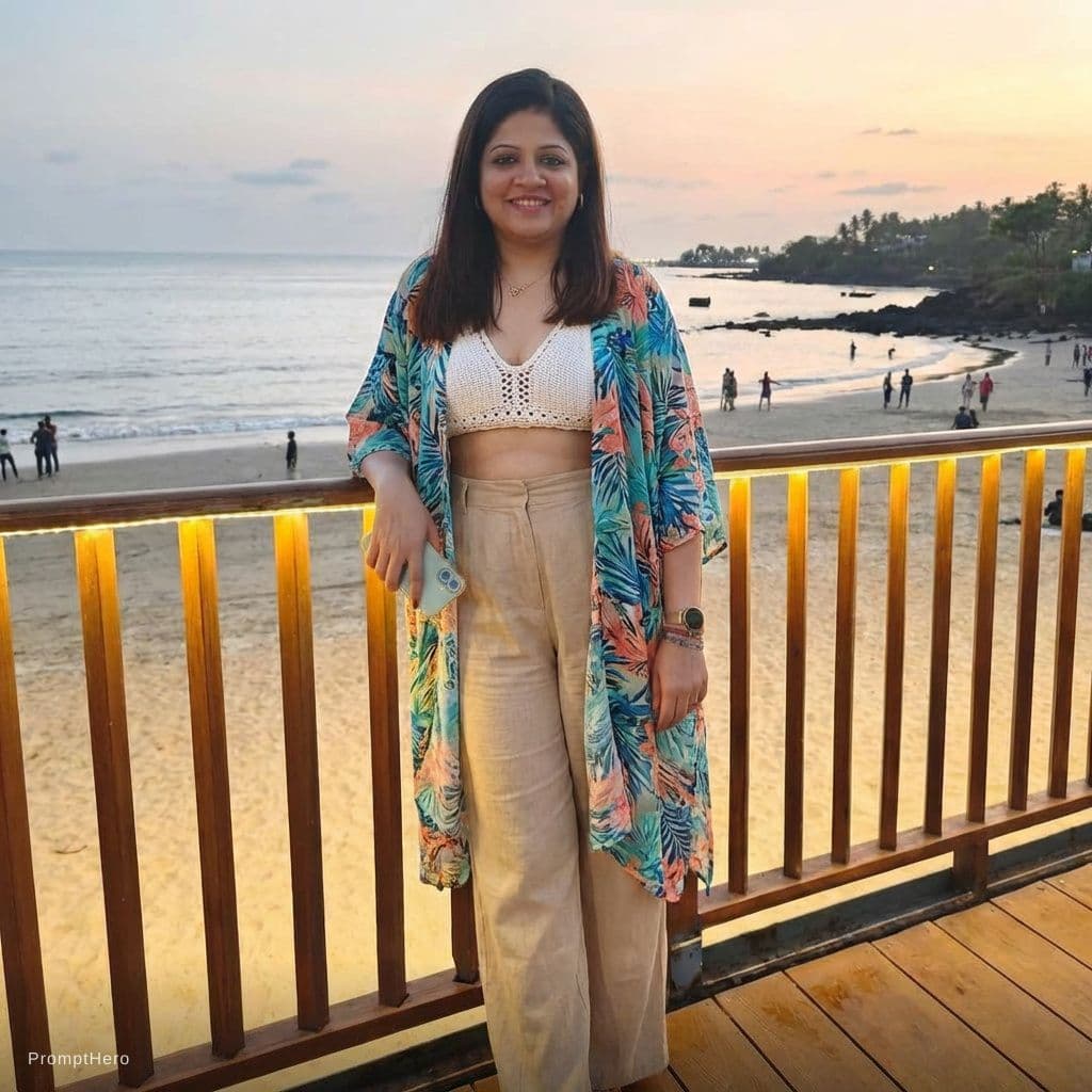 AI generated: Change outfit to unique beach wear 