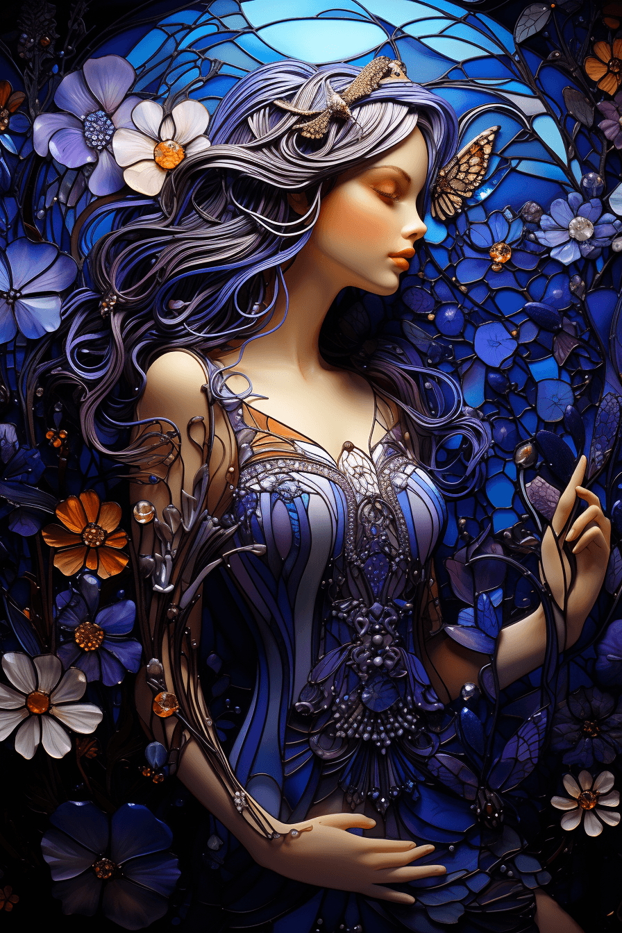 AI generated: A whimsical fairy with sparkling purple wings and shimmering pearl scales detailed with delicate lav...