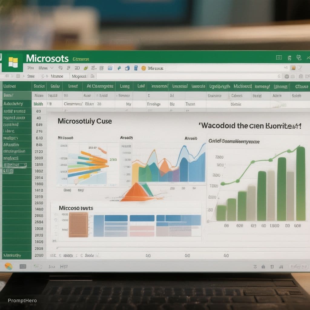 AI generated: an image of Microsoft excel spreadsheet with some chart graphics and maybe analytics in more playful...