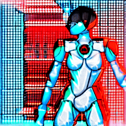 AI generated: A captivating humanoid female android, with a futuristic look, accessing a massive data vault surrou...