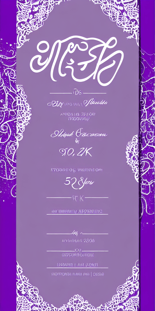 AI generated: wedding invite acceptance , for Bissan and Omar, purple and white water color background, canvas bac...