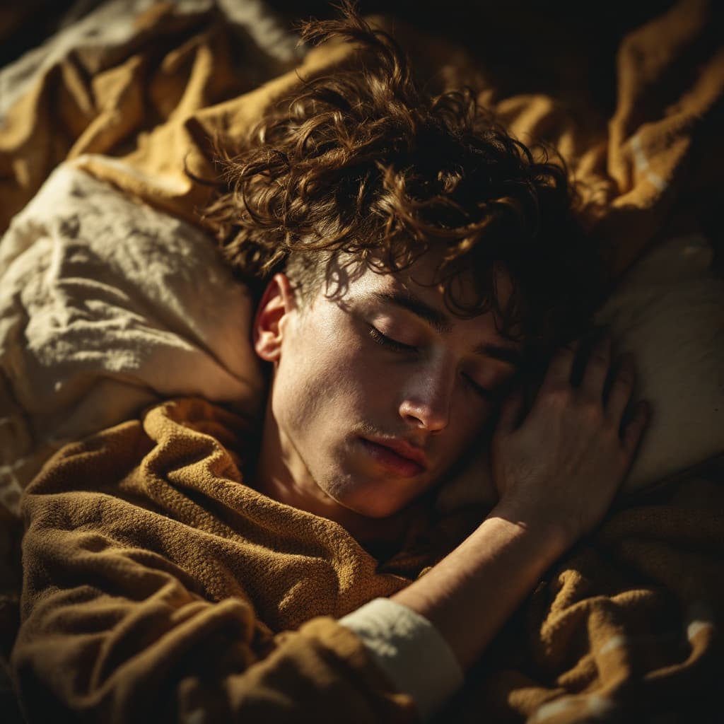 AI generated: young man of 17-18 with sleep