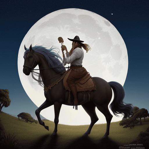 AI generated: centaura mitad caballo mitad hombre mitologico en un paisa je y de fundo la luna grande