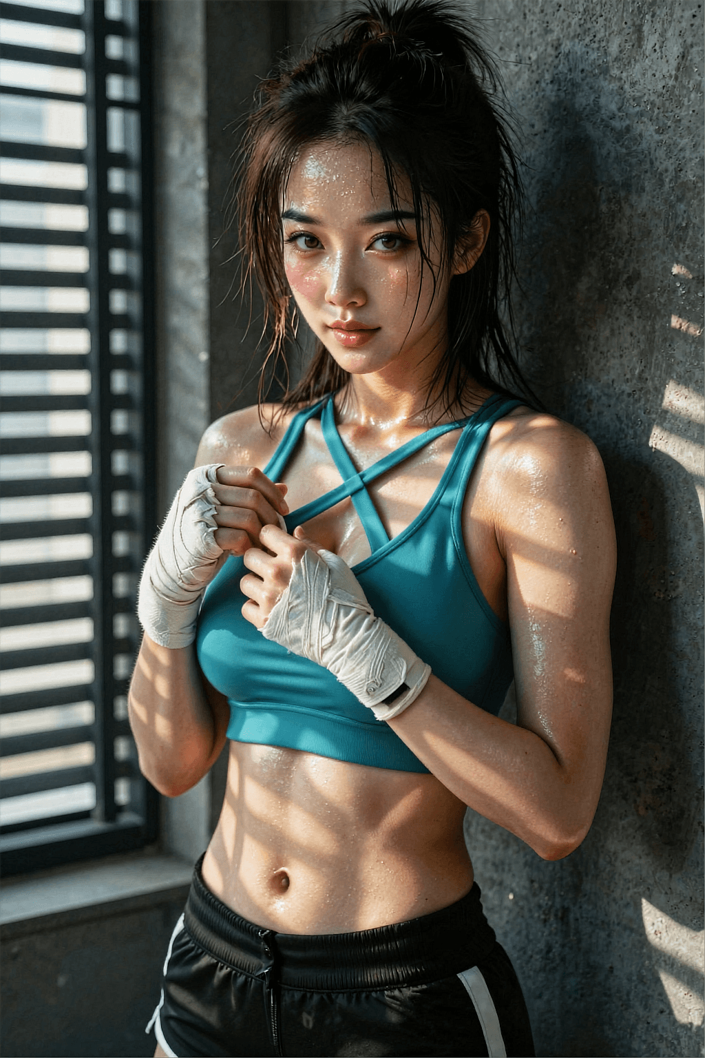 AI generated: The image is a vertical, high-fidelity realistic photograph of a beautiful young East Asian woman wi...