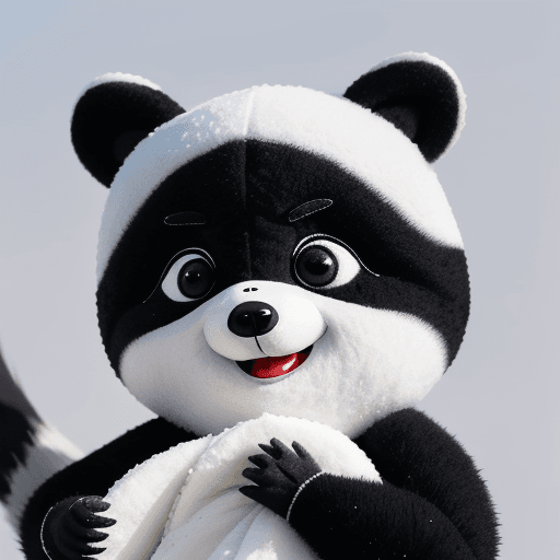 AI generated: front face image of happy racoon stuffed toy, black and shiny eyes, vivid and natural, a toy very si...